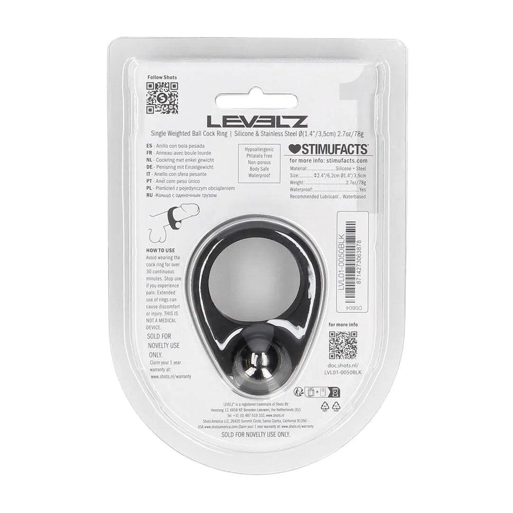 LEVELZ Single Weighted Ball Cock Ring - Black - Black Weighted Cock Ring-LVL01-0050BLK