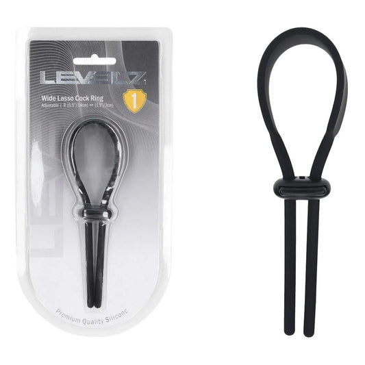 LEVELZ Wide Adjustable Silicone Lasso Cock Ring - Black Adjustable Cock Ring-LVL01-0053BLK
