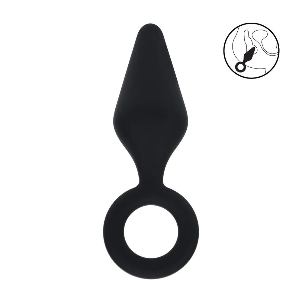 LEVELZ Silicone Anal Plug with Loop - Large - Black Large Butt Plug-LVL02-0008BLK