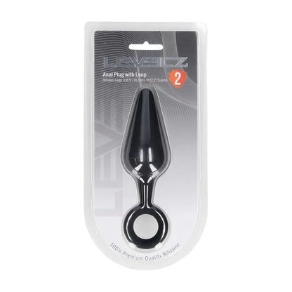 LEVELZ Silicone Anal Plug with Loop - Large - Black Large Butt Plug-LVL02-0008BLK