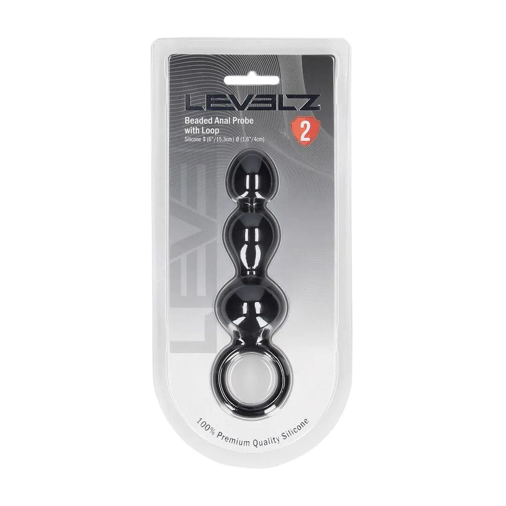 LEVELZ Beaded Silicone Anal Probe with Loop - Black 15.3 cm Beaded Anal Plug-LVL02-0028BLK