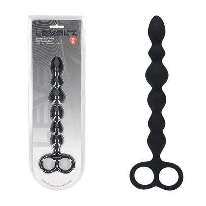 LEVELZ Beaded Silicone Anal Probe with Double Loop - Black 24.5 cm Anal Beads-LVL02-0031BLK