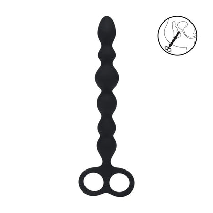 LEVELZ Beaded Silicone Anal Probe with Double Loop - Black 24.5 cm Anal Beads-LVL02-0031BLK