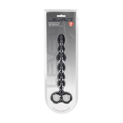 LEVELZ Beaded Silicone Anal Probe with Double Loop - Black 24.5 cm Anal Beads-LVL02-0031BLK