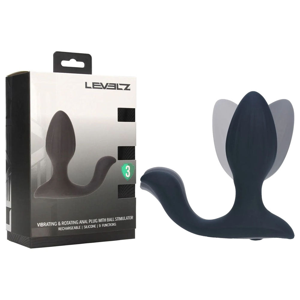 LEVELZ Vibrating & Rotating Anal Plug with Ball Stimulator - Black 10.7 cm USB Rechargeable Vibrating Butt Plug-LVL03-0029BLK