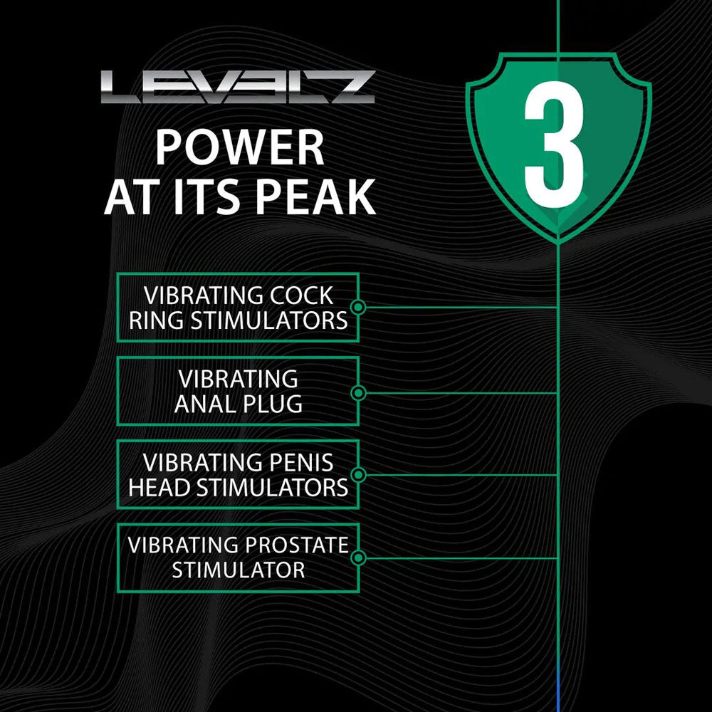 LEVELZ Vibrating Cock & Ball Ring with Shaft Loop - Black USB Rechargeable Vibrating Cock & Ball Rings-LVL03-0031BLK