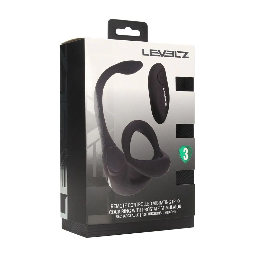 LEVELZ Remote Controlled Vibrating TriO Cock Ring with Prostate Stimulator - Black USB Rechargeable Vibrating Cock Ring with Anal Plug-LVL03-0032BLK