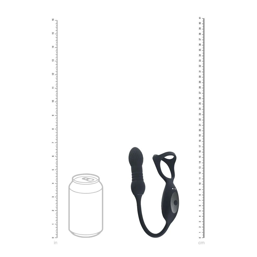 LEVELZ Vibrating & Thrusting TriO Cock Ring with Prostate Stimulator - Black USB Rechargeable Vibrating Cock Ring with Thrusting Prostate Plug-LVL03-0033BLK