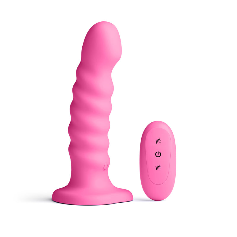 Colours Ribbed - 6 Vibrating Dildo - Pink - Pink 16.5 cm USB Rechargeable Vibrating Dildo with Wireless Remote - NSN-0401-54