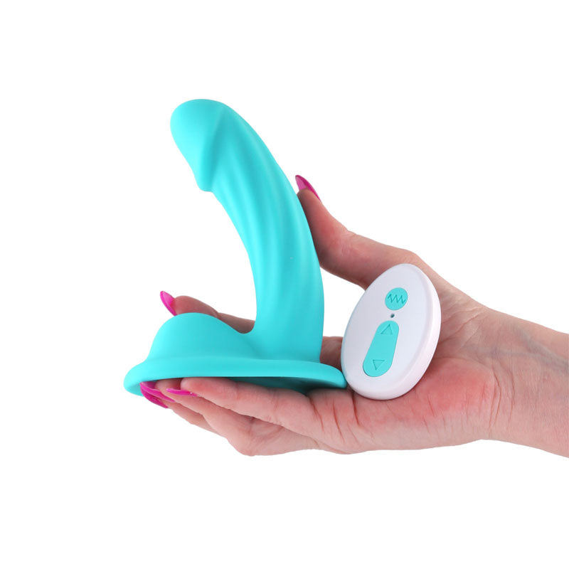 Colours Curve - Vibrating 5 Dildo - Teal - Teal 12.6 cm USB Rechargeable Vibrating Dildo with Wireless Remote-NSN-0402-47