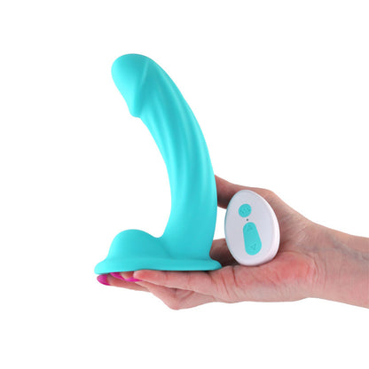 Colours Curve - Vibrating 6 Dildo - Teal - Teal 16.4 cm USB Rechargeable Vibrating Dildo with Wireless Remote-NSN-0402-57