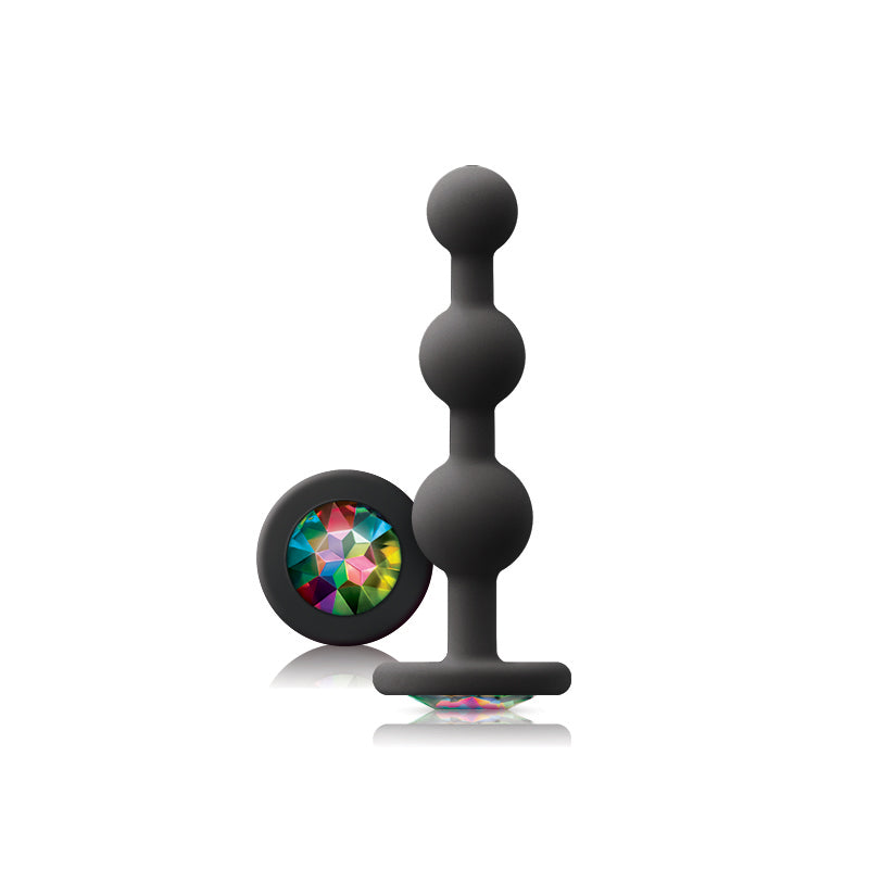 Glams Ripple - Rainbow Gem - Black - Black 11.4 cm Butt Plug with Rainbow Gem Base - NSN-0510-93