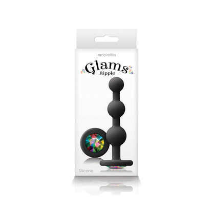 Glams Ripple - Rainbow Gem - Black - Black 11.4 cm Butt Plug with Rainbow Gem Base - NSN-0510-93