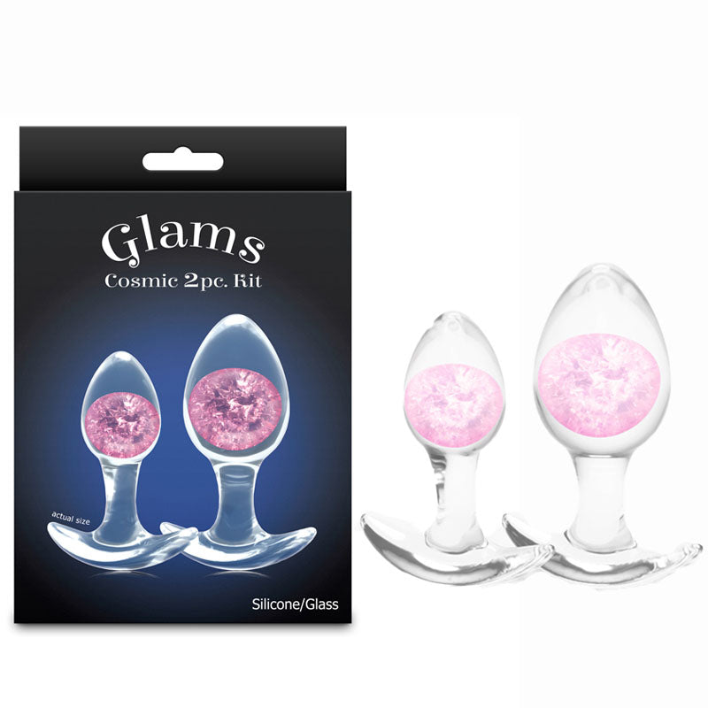 Glams Cosmic 2pc Kit - Pink - Clear/Pink Butt Plugs - Set of 2 Sizes-NSN-0515-04