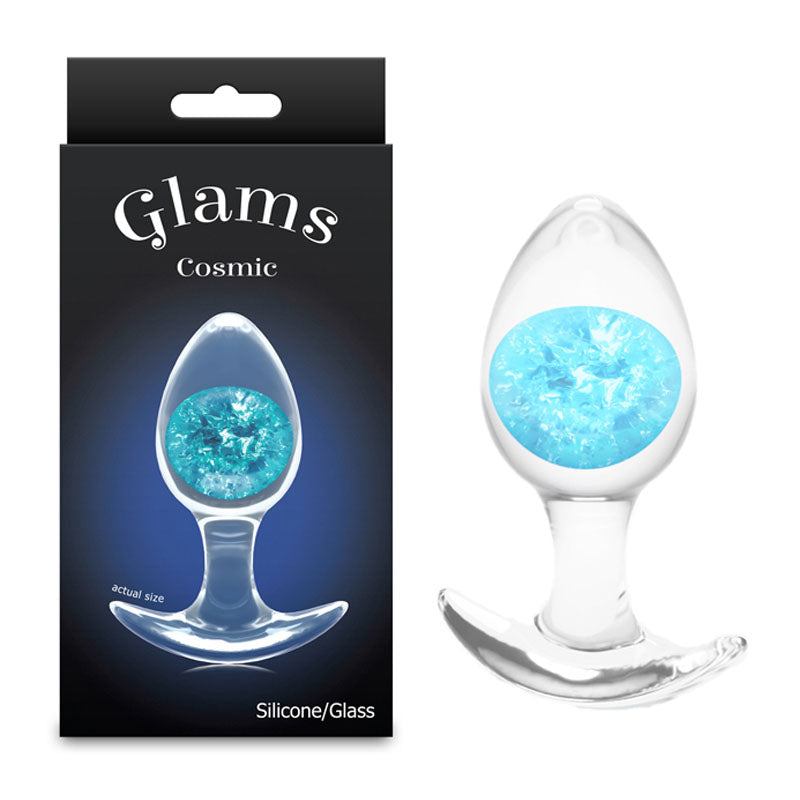 Glams Cosmic - Medium - Blue - Clear/Blue 9.5 cm Small Butt Plug-NSN-0515-27