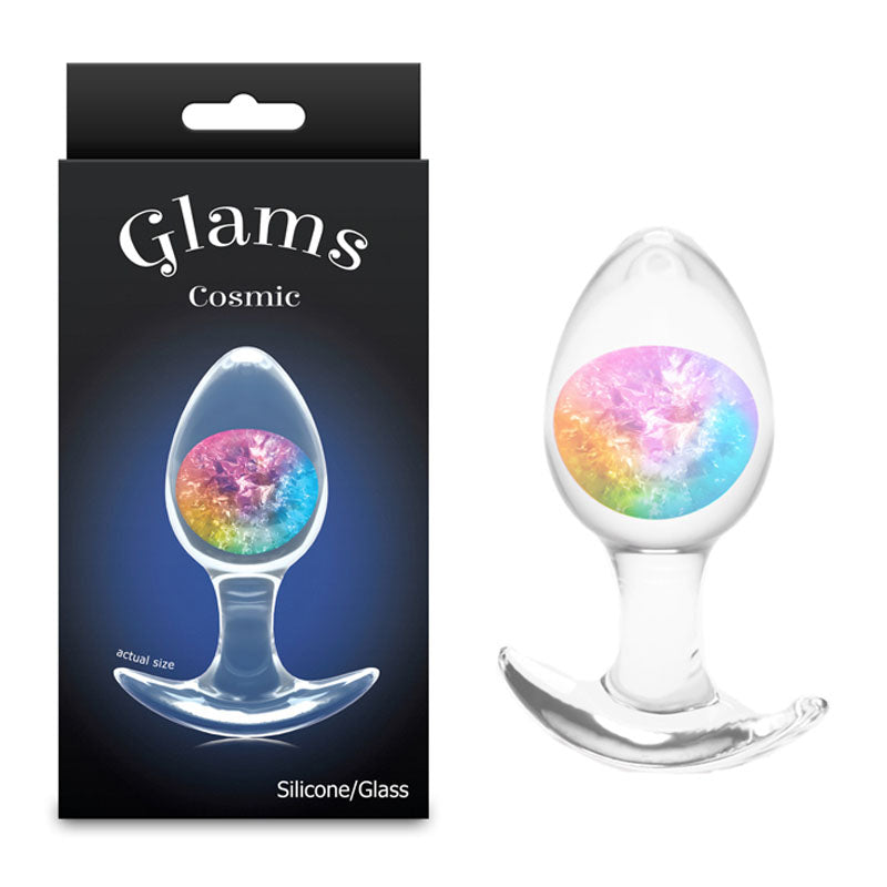 Glams Cosmic - Medium - Rainbow - Clear/Rainbow 9.5 cm Small Butt Plug-NSN-0515-29