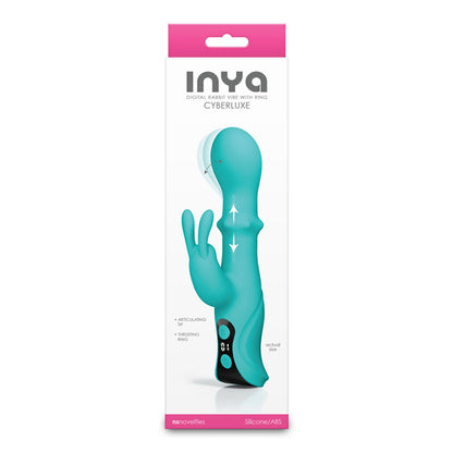 INYA Cyberluxe - Aqua - Aqua 18 cm USB Rechargeable Rabbit Vibrator with Sliding Ring Shaft-NSN-0560-48