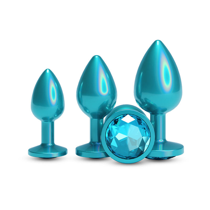 Rear Assets Trainer Kit - Iridescent Teal - Iridescent Teal Metallic Butt Plugs - Set of 3 Sizes-NSN-0960-07