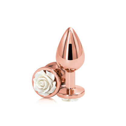 Rear Assets Rose - Medium Rose Gold 8.9 cm Metal Butt Plug with White Base