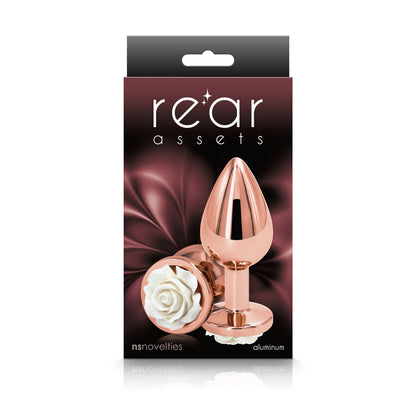 Rear Assets Rose - Medium Rose Gold 8.9 cm Metal Butt Plug with White Base