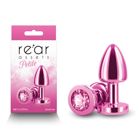 Rear Assets Petite - Pink 6 cm Metal Butt Plug with Round Gem Base