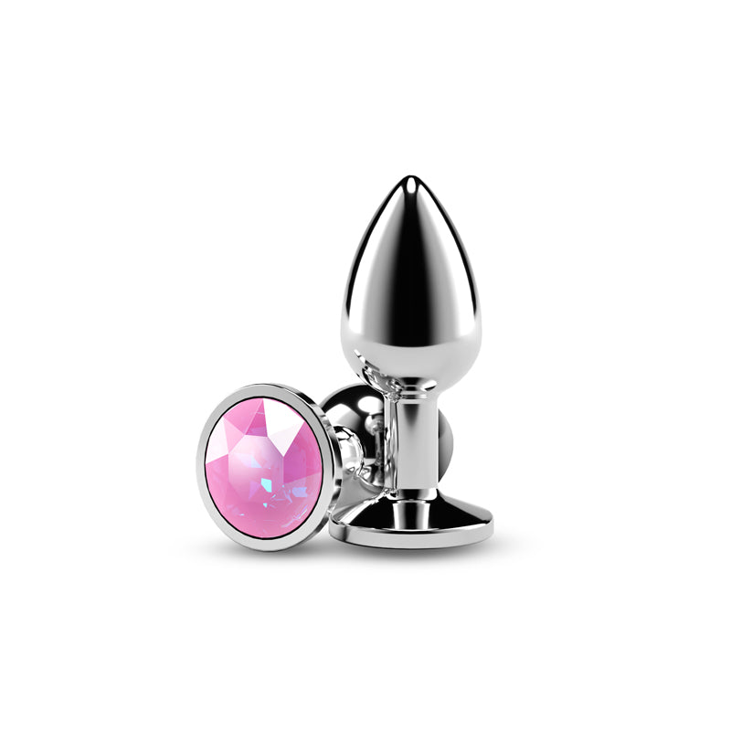 Rear Assets Silver - Small - Pink Gem - Silver Small Metal Butt Plug with Pink Gem Base - NSN-0970-04