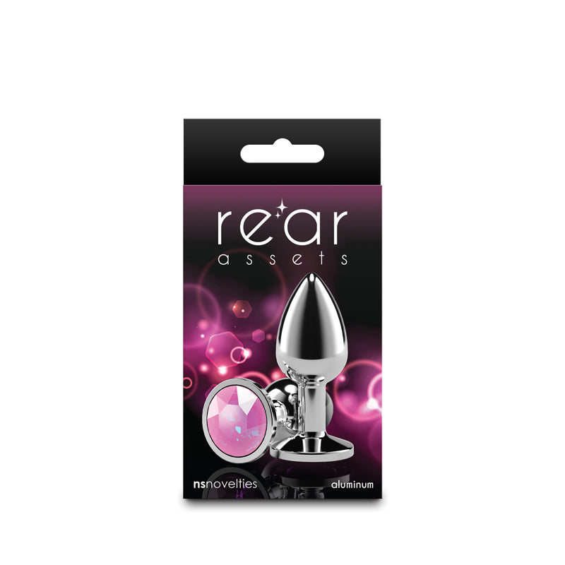 Rear Assets Silver - Small - Pink Gem - Silver Small Metal Butt Plug with Pink Gem Base - NSN-0970-04