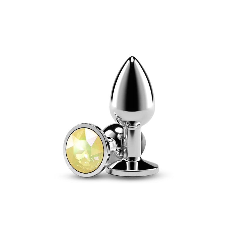 Rear Assets Silver - Small - Yellow Gem - Silver Small Metal Butt Plug with Yellow Gem Base - NSN-0970-09