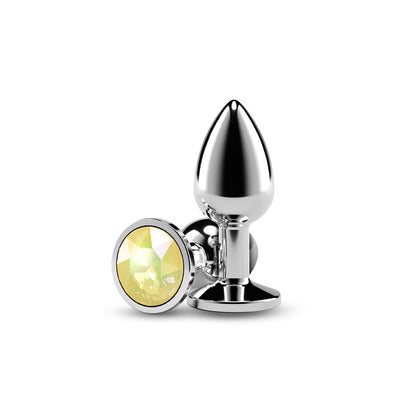 Rear Assets Silver - Small - Yellow Gem - Silver Small Metal Butt Plug with Yellow Gem Base - NSN-0970-09