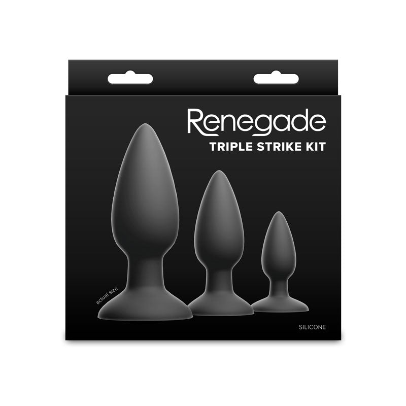 Renegade Triple Strike Kit - Black - Black Butt Plugs - Set of 3 Sizes-NSN-1105-90