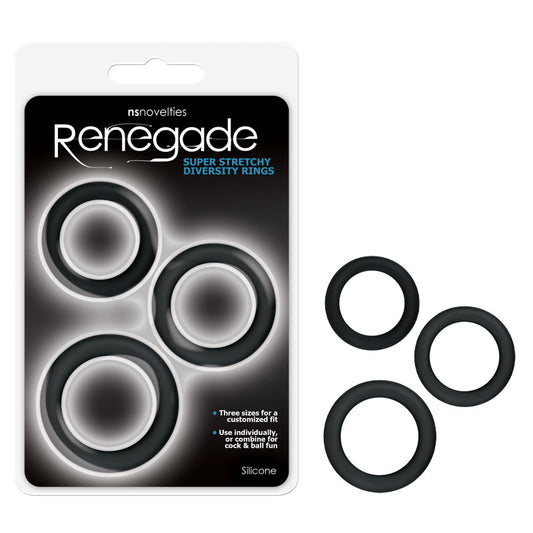 Renegade Diversity Rings - Black Cock Rings - Set of 3 Sizes-NSN-1116-43