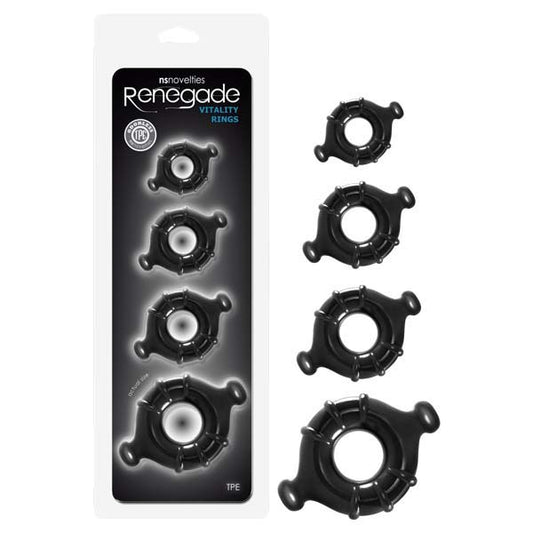 Renegade Vitality Rings - Black Cock Ring Set of 4 Sizes