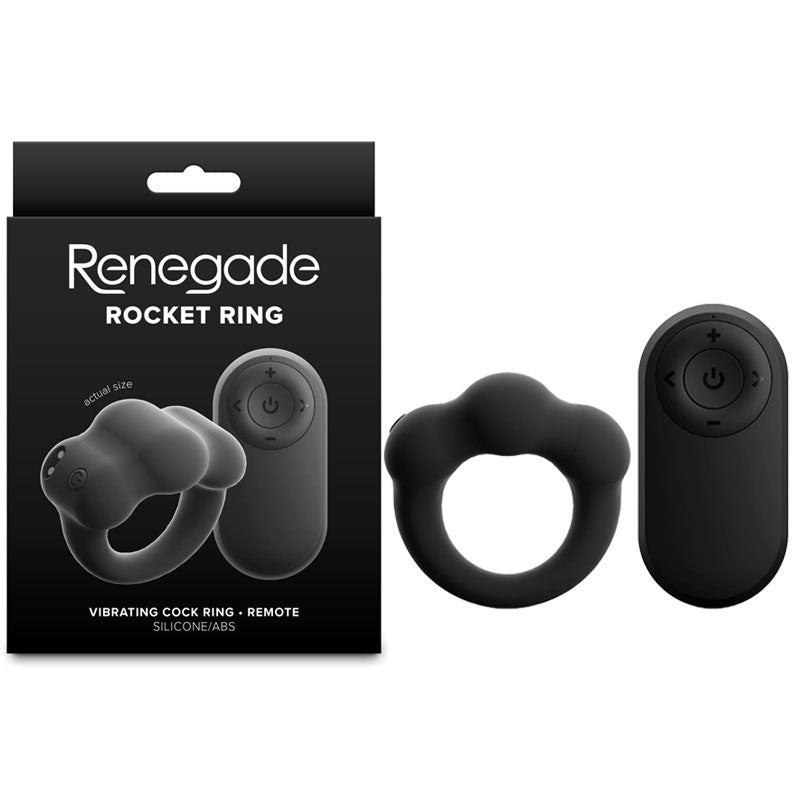 Renegade Rocket Ring - Black - Black USB Rechargeable Vibrating Cock Ring with Wireless Remote-NSN-1119-53