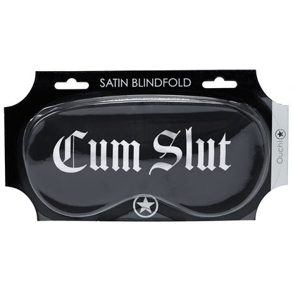 OUCH! Satin Mask - Cum Slut - Black Printed Eye Mask - OU1065BLK