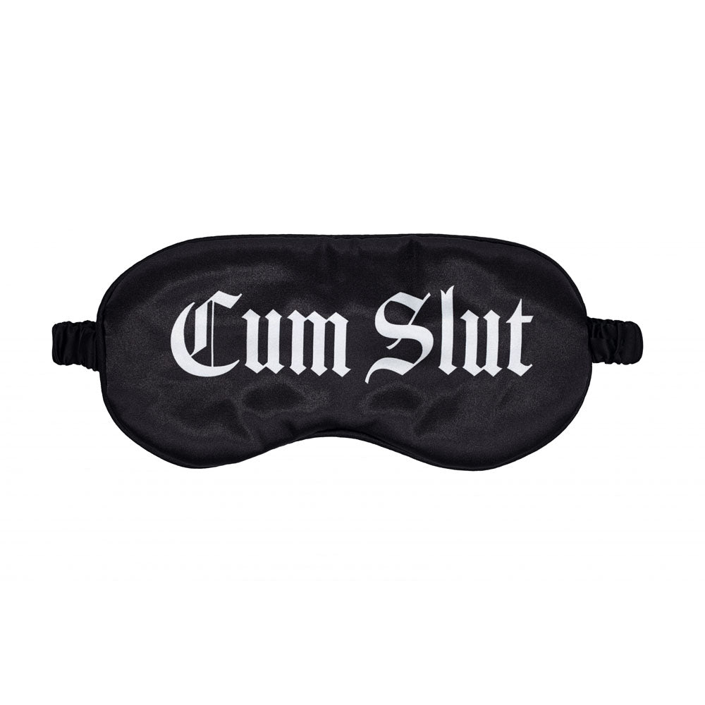 OUCH! Satin Mask - Cum Slut - Black Printed Eye Mask - OU1065BLK