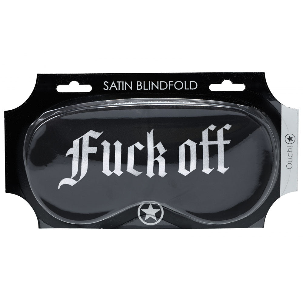 OUCH! Satin Mask - Fuck Off - Black Printed Eye Mask - OU1066BLK
