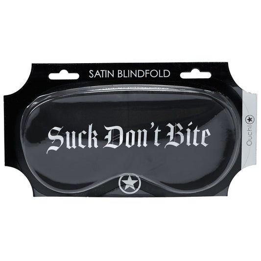 OUCH! Satin Mask - Suck Dont Bite - Black Printed Eye Mask - OU1068BLK