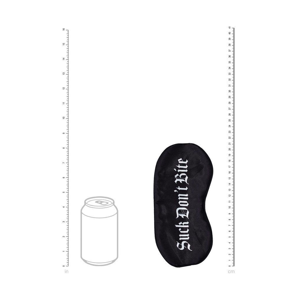 OUCH! Satin Mask - Suck Dont Bite - Black Printed Eye Mask - OU1068BLK