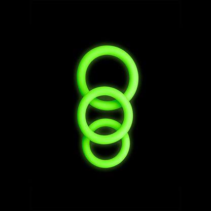 OUCH! Glow In The Dark Cock Ring Set - Glow in Dark Cock Rings - Set of 3 Sizes-OU731GLO
