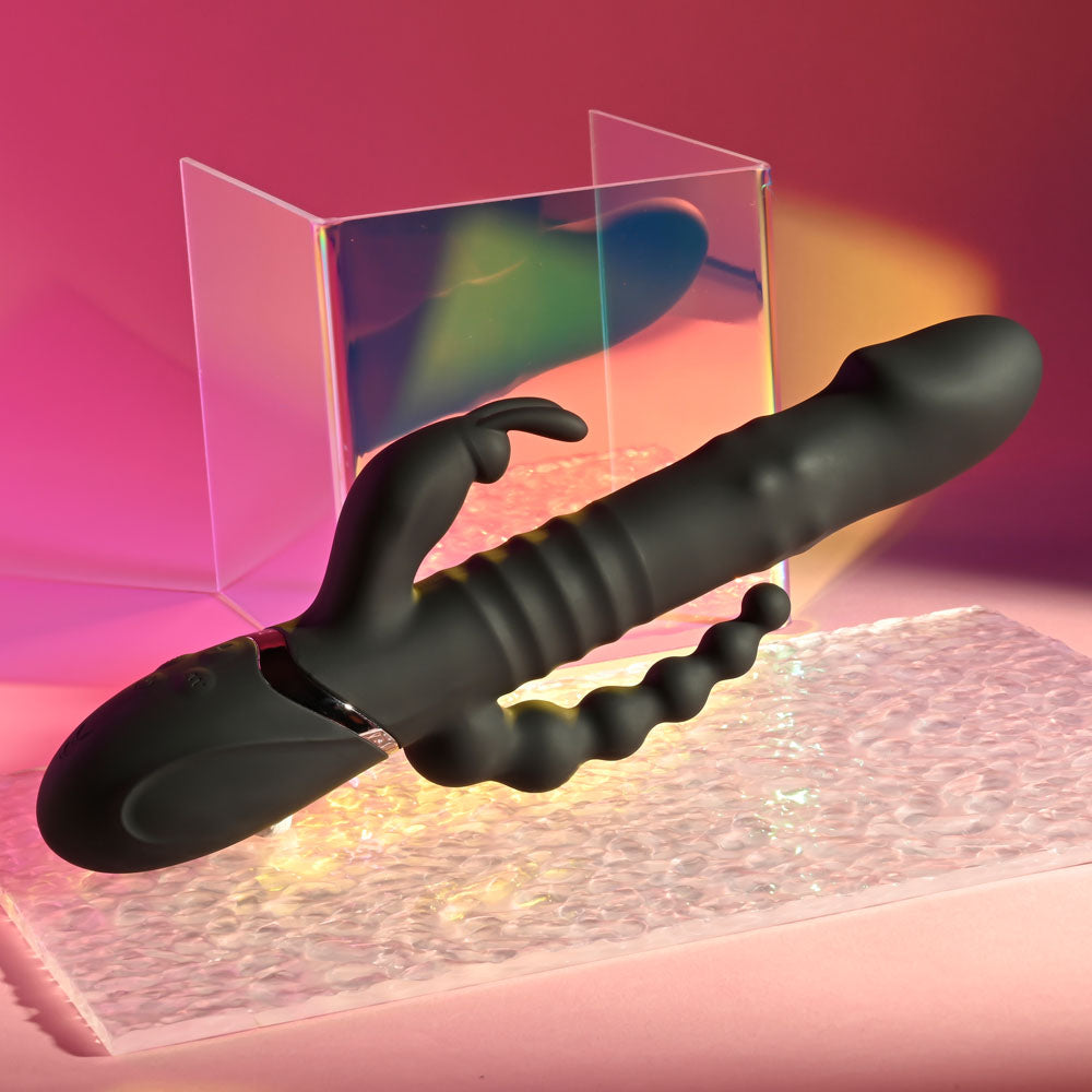 Playboy Pleasure BIG BUNNY ENERGY - Black 26.2 cm USB Rechargeable Rabbit Vibrator with Anal Bead