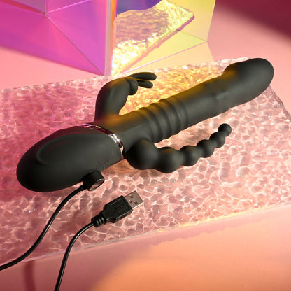 Playboy Pleasure BIG BUNNY ENERGY - Black 26.2 cm USB Rechargeable Rabbit Vibrator with Anal Bead