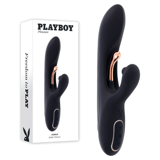 Playboy Pleasure AUREUS - Black 22.7 cm USB Rechargeable Rabbit Vibrator with Internal Flicker-PB-RS-5919-2