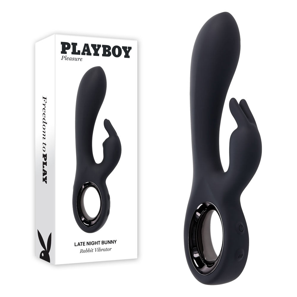 Playboy Pleasure LATE NIGHT BUNNY - Black 20 cm USB Rechargeable Rabbit Vibrator-PB-RS-6251-2