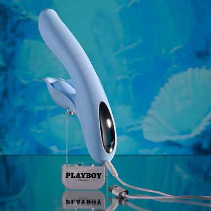 Playboy Pleasure IN BLOOM - Blue 23.5 cm USB Rechargeable Thrusting Tapping & Heating Dual Vibrator-PB-RS-6466-2