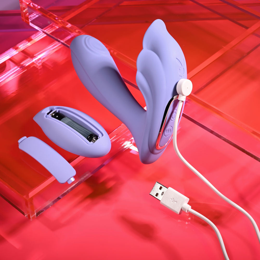 Playboy Pleasure LILAC FANTASY - Purple 13.5 cm USB Rechargeable Tapping Vibrator with Remote-PB-RS-6473-2