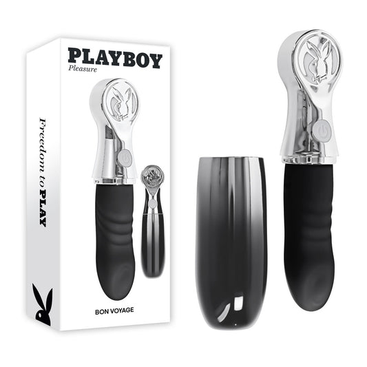 Playboy Pleasure BON VOYAGE - Black/Chrome 18.7 cm USB-C Rechargeable Tapping Vibrator - PB-RS-6671-2