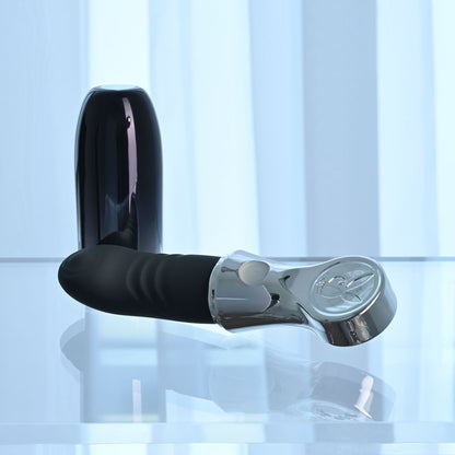 Playboy Pleasure BON VOYAGE - Black/Chrome 18.7 cm USB-C Rechargeable Tapping Vibrator - PB-RS-6671-2