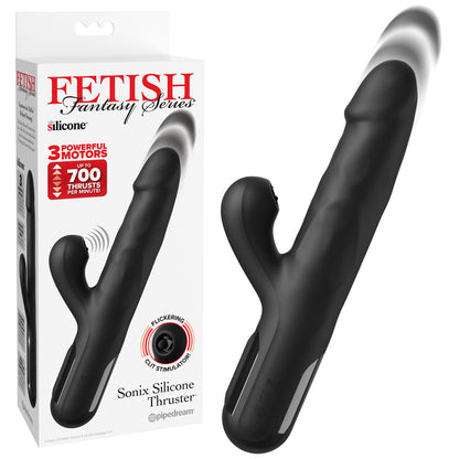 FFS Sonix Silicone Thruster - Black 22 cm USB Rechargeable Thrusting Vibrator with Flicking Clit Stim-PD4565-23