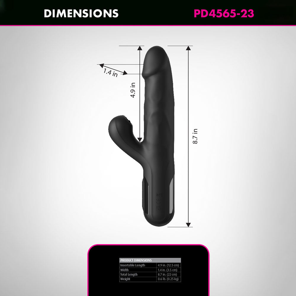 FFS Sonix Silicone Thruster - Black 22 cm USB Rechargeable Thrusting Vibrator with Flicking Clit Stim-PD4565-23