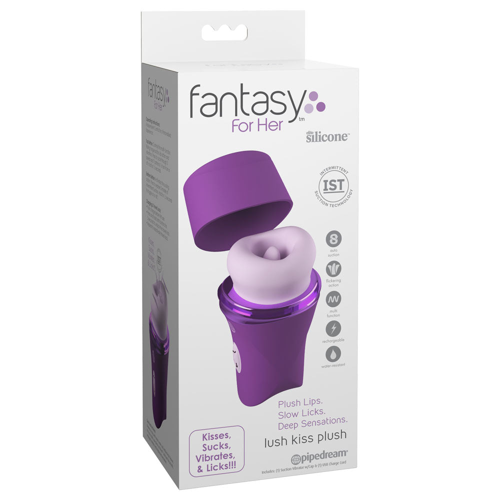 Fantasy For Her Lush Kiss Plush - Purple - Purple USB Rechargeable Licking & Sucking Stimulator - PD4983-12
